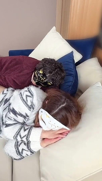 On the Sofa in Their Secret Room, They Shared Passionate Kisses Before Making Love, Expressing Their Deep Love.