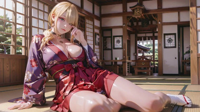 Blonde Goddess in the Japanese Corridor, Lazy Gazes, Hand on Hips, Sunlight Drenching Her Skin